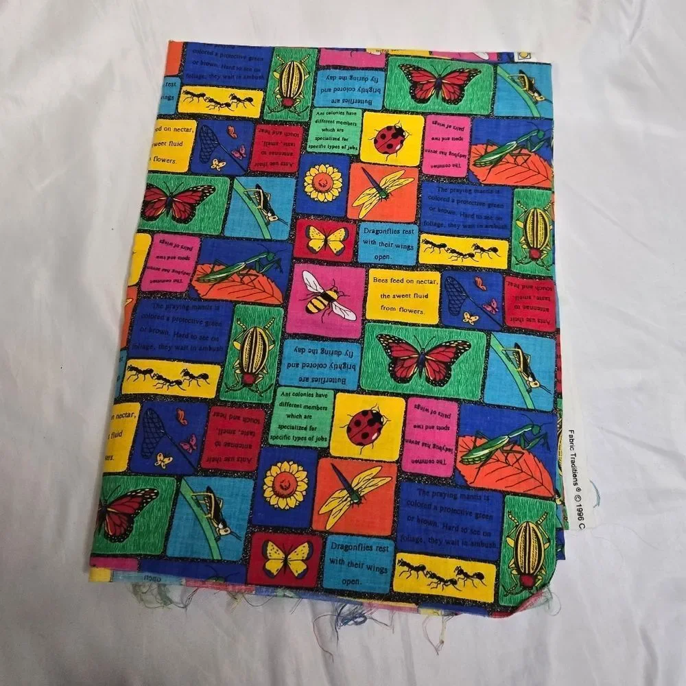 VINTAGE‎ 90s bug butterfly cow animal farm print fabric 4 pieces